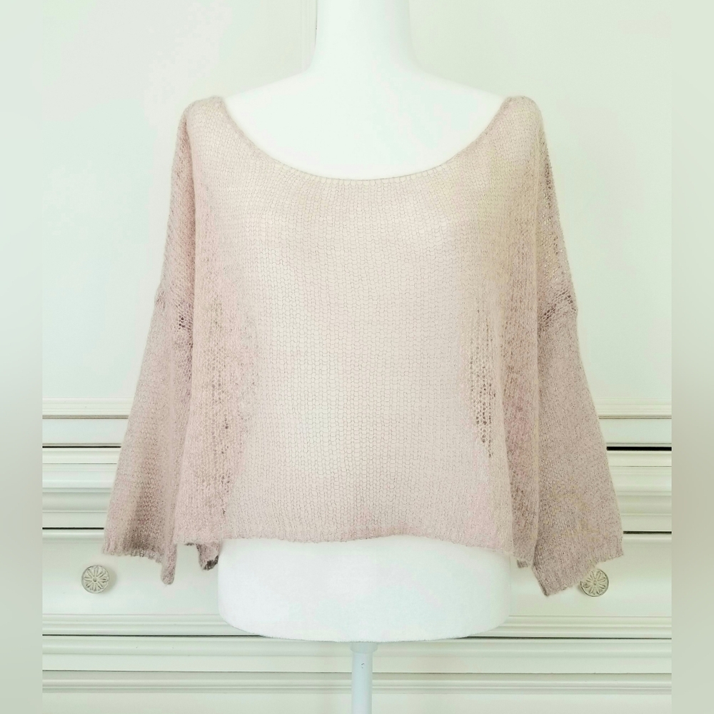 Nina Kendosa Mauve Mohair Wool Blend Open Knit Crop Sweater Italy One Size